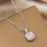 Cubic Zirconia Square Pendant Necklace For Women